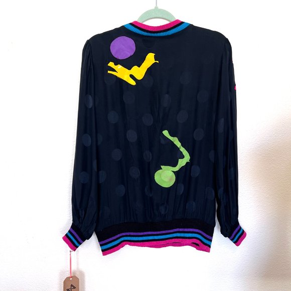 NWT 90's Silk Eclectic Pullover V-Neck Shirt - Size 12 - Unisex Y2K - Picture 7 of 13